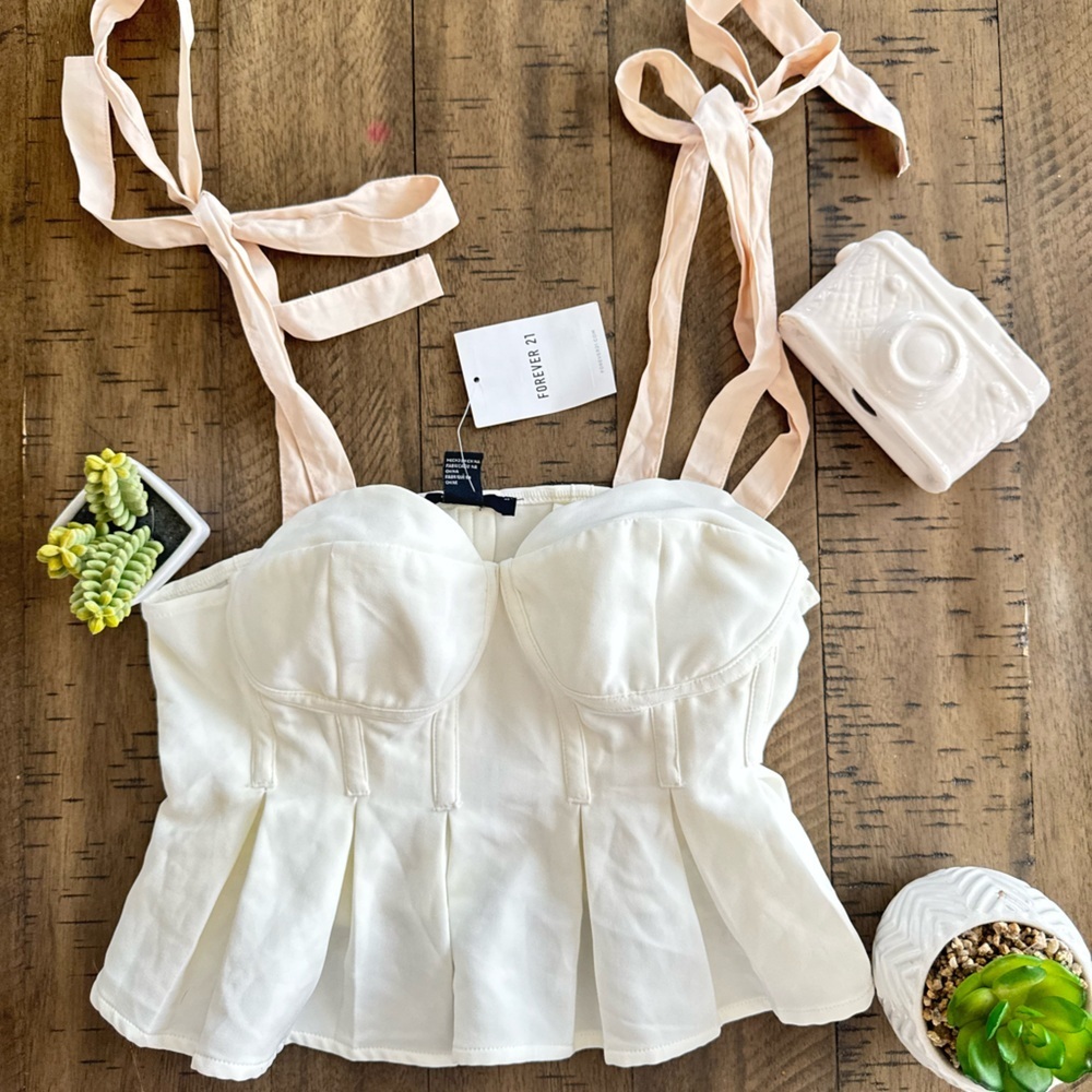 Forever 21 Cream Bustier with Pink Straps